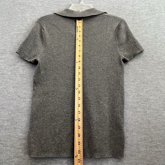 Ann Taylor Tenniscore Ribbed Cotton Top Size L Gray Collared Old Money Preppy - Picture 9 of 10